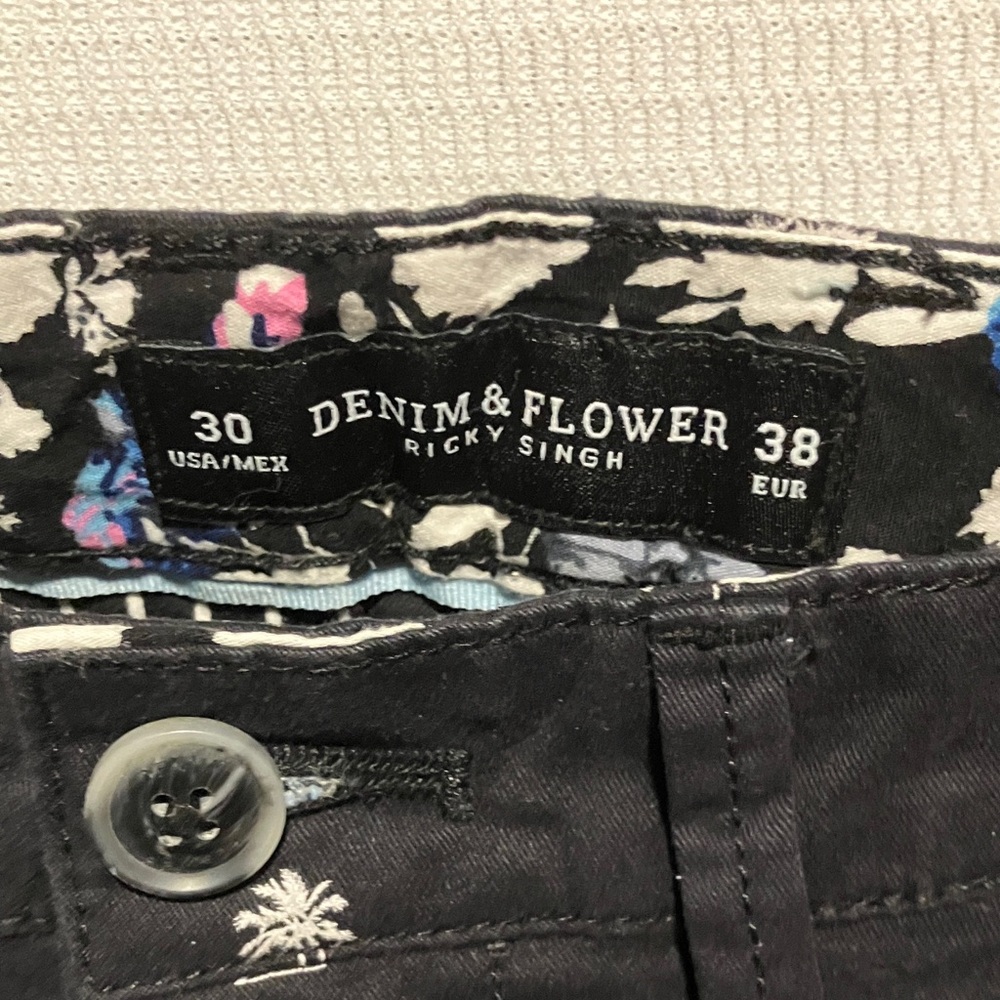 Denim & Flower Black Palm Print Men's Shorts by Ricky Singh - Picture 2 of 5